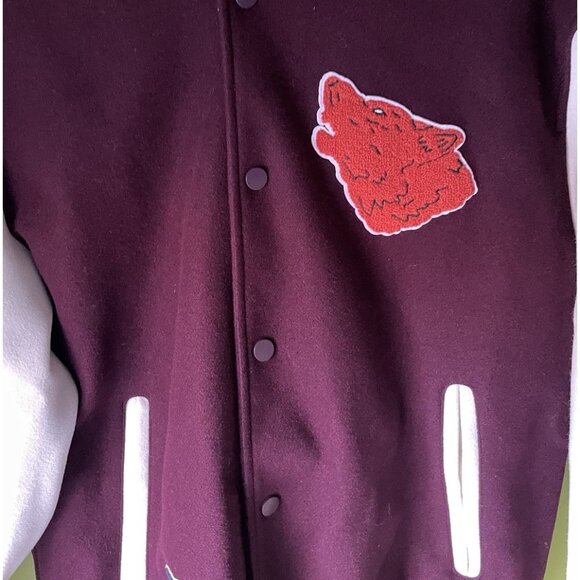 Zara Letterman Jacket Burgundy White Cream Wolf Men’s Jacket Sz Large NWT - Picture 5 of 16